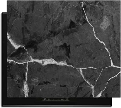 KitchenArt - Black Marble – Inductie Beschermer - 65x52 cm - Kookplaat Beschermer - Luxe Afdekplaat Inductieplaat - Anti-slip & Oprolbaar - Beschermmat Inductiekookplaat