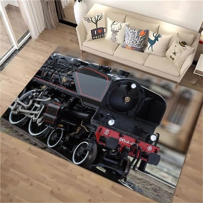 Klassieke Trein Locomotief 3D HD Print Tapijt voor Woonkamer Kinder Slaapkamer Sofa Kleed Deurmat Vloermat Antislip Decor Alfombra 70x100cm (28x39in)