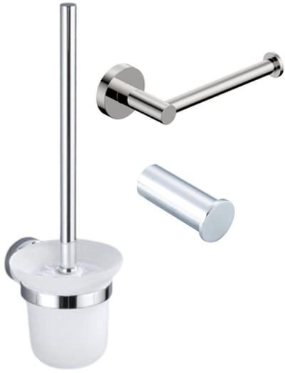 FugaFlow Eccelente Acces Toiletset 3-delig - toiletrolhouder zonder klep - toiletborstel - handdoekhaak enkel rond - Chroom