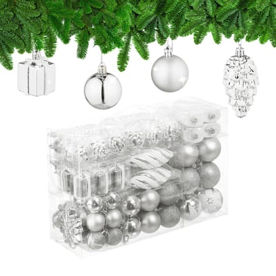 kerstballen - set van 72 - plastic - onbreekbaar - hartjes - sokjes - zilver