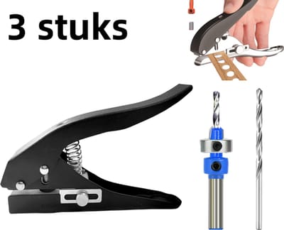 1 stuk - Kantpons, platte afschuining, houtbewerkingsponstang, metalen handvat - Heavy Duty Upgrade Kantpons 10 mm + 1 boor + 1 stopper - zwart