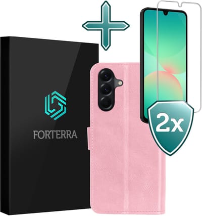 Hoesje Met 2x Screenprotector - Geschikt voor Samsung Galaxy A26 - Luxe Pasjeshouder - Flip Case - Bookcase Portemonee - Kunstleer Book Case - Flipcase Hoes - Book Cover - Walletcase - Portemonneehoes - Lichtroze