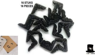 Bob Online™ - 16 Stuks – Vintage Zwart – Gedetailleerde Metalen Hoekbeschermers voor Boeken – Voor 2mm Boekomslagen - 16 Pieces – Vintage Black – Detailed Metal Book Corner Protectors – For 2mm Book Covers