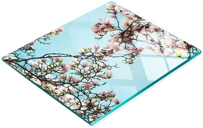 Glazen serveerplank met magnolia-motief, 60x52 cm