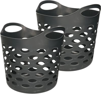 5Five Flexibele wasmand/opbergmand - 2x - rond - donkergrijs - 28 liter - D38 x H38 cm