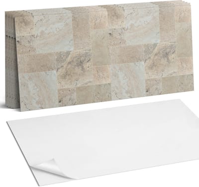Coloray Plaktegels - Steen mozaïekpatroon Wandtegel Zelfklevend - 60 cm x 30 cm - Beige Plaktegels - 6 stuks - Rechthoek PVC Tegels - Plaktegels Keuken - Zelfklevende Vloertegels Badkamer - Vinyl Tegels - Zelfklevende Wandtegels