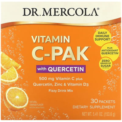 Dr. Mercola, Vitamin C-PAK avec Quercétine, Orange Naturelle, 500 mg, 30 sachets, 5,12 g (0,18 oz) chaque