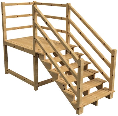 MILANO buitentrap 6 treden H105 cm - bordes L189 x B120 cm - trapleuning links en rechts - bordesleuning rechts en achteraan