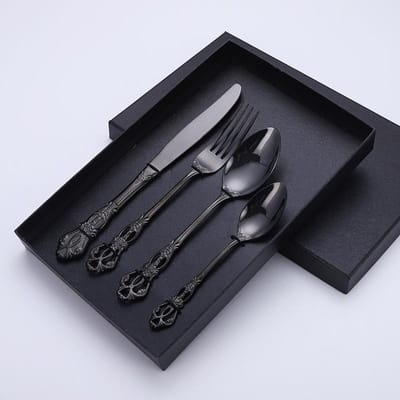 Luxe Lepel- en Vorkset Roestvrij Staal Goud Bestekset Voedselkwaliteit Upscale Koninklijk Tafelgerei Europees Steakmes Keukenartikelen 4-piece set
