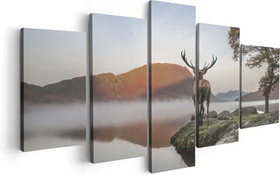 Artaza Canvas Schilderij Vijfluik Hert Bij Een Meer - 100x50 - Foto Op Canvas - Canvas Print