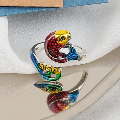 Ventfille   Bague Paon Carpe Style Ethnique Cuivre Pour Cadeau Fille Accessoires Bijoux Vintage Dropshipping resizable gray