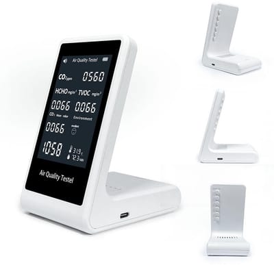 Luchtkwaliteitsmeter Binnen: CO2, Formaldehyde (HCHO), TVOC, Temperatuur en Vochtigheid Sensor
