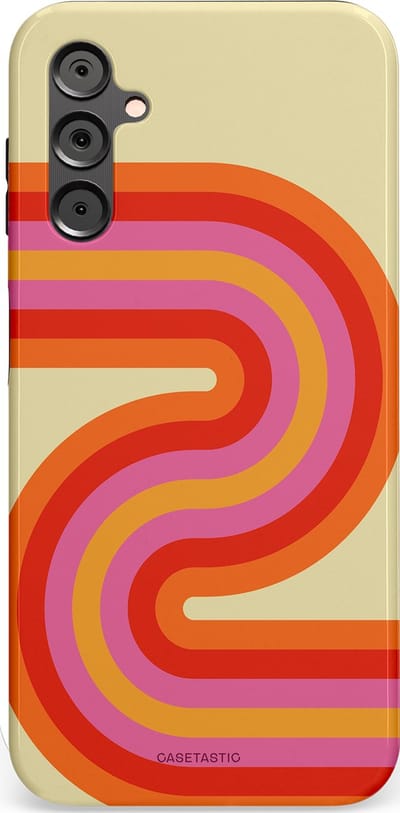 Casetastic hoesje geschikt voor Samsung Galaxy A14 (2023) 5G / Samsung Galaxy A14 (2023) 4G - Dubbellaagse bescherming - Retro wave - Fashion Case - Zand Rood Oranje Roze