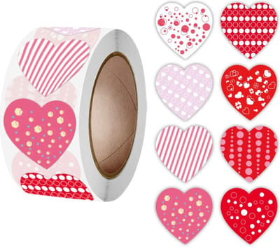 500 Stickers Op Rol - 2.5cm - Hart / Hartjes Mix Rood - Beloningsstickers - Stickers Kinderen - Sluitsticker - Sluitzegel - 25mm - 500 Stuks