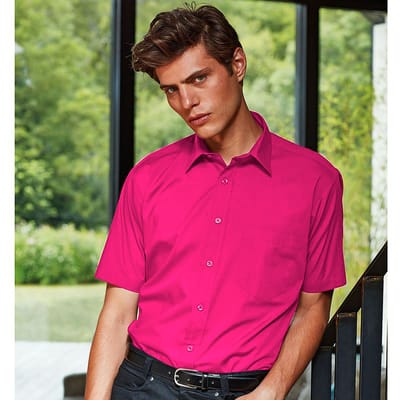 Premier formeel poplin effen werkoverhemd met korte mouwen voor heren 16 warm roze kleur