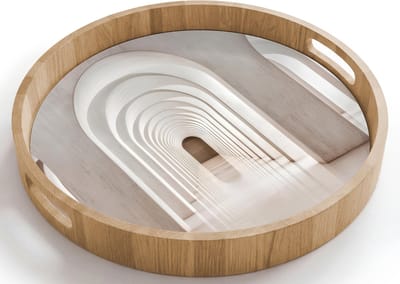 Dienblad rond 40x40 cm - Schootdienblad hout - Hal - Bogen - Symmetrisch - Modern - Borrelplank rechthoek - Plateau houten dienbladen