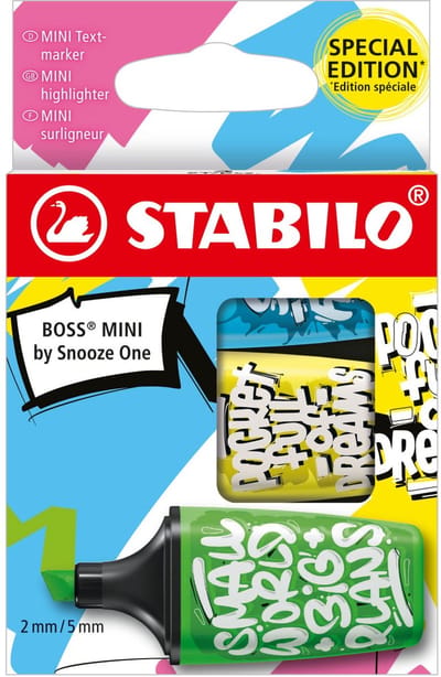 STABILO BOSS MINI Snooze One markeerstift, etui van 3 stuks: geel, groen en blauw