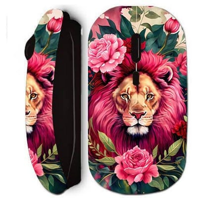 Souris sans fil - Lion - Noir - Fleurs - WiFi (nano clé USB) - Portable