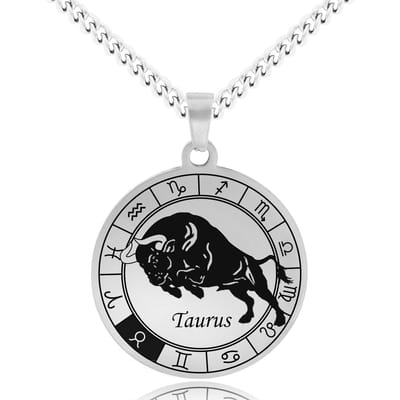 Sterrenbeeld Stier (Taurus) Ketting Zilverkleurig - Roestvrij Staal Zodiac Talisman - Stainless Steel - 60cm - Pax Amare