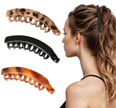 Dailygoods- Bananenhaarklip Grote Klem - 3 Stuks - Dames Haarclips - Haarspelden Meisjes - Duurzaam Gerecycled Kunststof - Tijdloze Elegantie - Haarclip