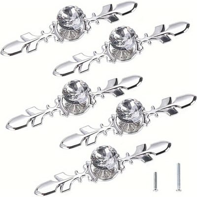 5 stuks ladekastknopgrepen kristalglas diamant decoratieve knoppen met plaat kastdeurknoppen met schroeven voor kasten (Enkel gat met schroeven) 5pcs
