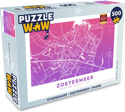 Puzzel Stadskaart - Zoetermeer - Paars - Legpuzzel - Puzzel 500 stukjes - Plattegrond