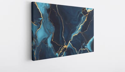 Saammp Canvas Schilderij - Marmer - Donkerblauw - Goud - Abstract kunstwerk - 30x20 - Foto op canvas - Wanddecoratie - Muurdecoratie Woonkamer - Slaapkamer decoratie - Canvas Print
