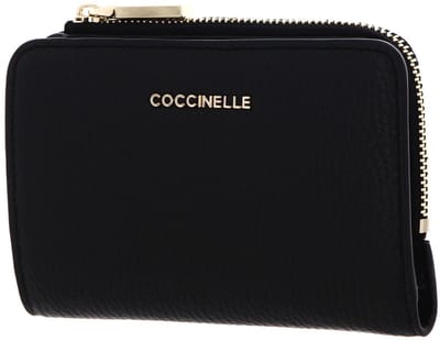 COCCINELLE Leren Portemonnee Metallic Soft Wallet Grained Leather Noir Zwart