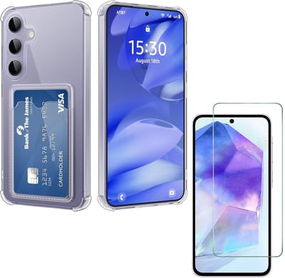 Schokbestendig TPU Hoes Kaarthouder + Screenprotector Geschikt voor: Samsung Galaxy S25 - Transparant - Hoesje met Achterkant Pasjeshouder