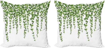 ABAKUHAUS Decoratieve kussenhoes met wijnmotief, 2 stuks, modern accent, dubbelzijdige digitale print, 50x50 cm, varen groen wit