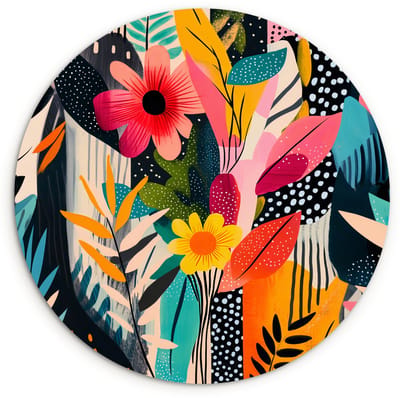 WallCircle® Wandcirkel 120x120 cm - Muurcirkel Schilderij - Abstract - Bloemen - Roze - Muurdecoratie woonkamer - Wanddecoratie slaapkamer - Kamer decoratie accessoires - Ronde schilderijen XXL