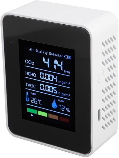 Luchtkwaliteit Meter - CO2 Monitor - Binnenlucht Controleren - 5-in-1 Meting - 14 x 10 x 5 cm - Wit