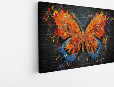 Saammp Canvas Schilderij - Abstracte Vlinder - Oranje - Dieren - 30x20 - Foto op canvas - Wanddecoratie - muurdecoratie Woonkamer - Slaapkamer decoratie - Canvas Print