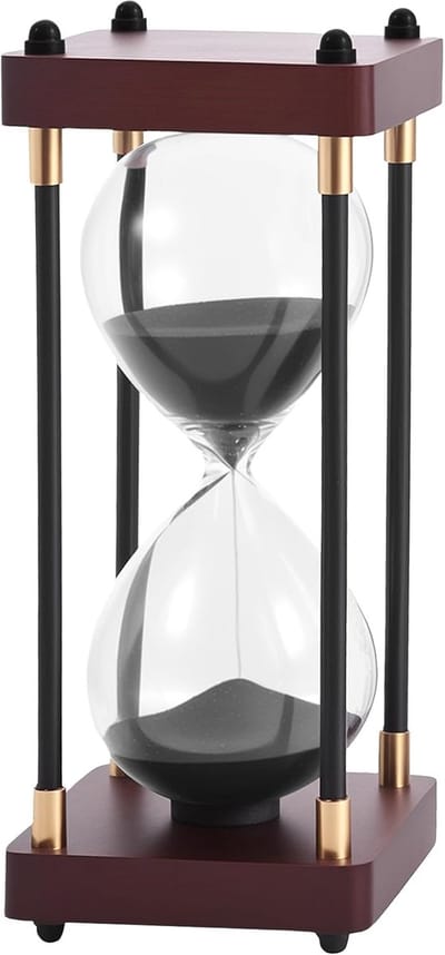Glazen Zandloper - Zandloper Timer - Tijd Beheren - Houten Eindkappen - 20 cm Lengte - Zwart