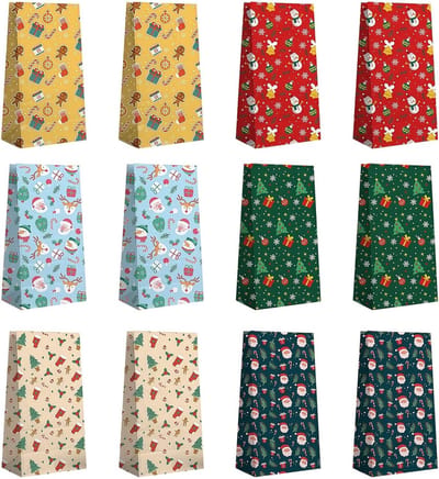 12 Stuks Kraft Cadeauzakjes voor Kerstmis - Herbruikbare Geschenktassen, Feestaccessoires en Verpakking voor Gebak (22 x 12 x 8 cm)