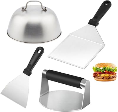 Dailygoods- Burgerset Roestvrij Staal - Hamburgerpers - Grillspatel - Platte Schep - Spatelset - Voor Grillen en Koken