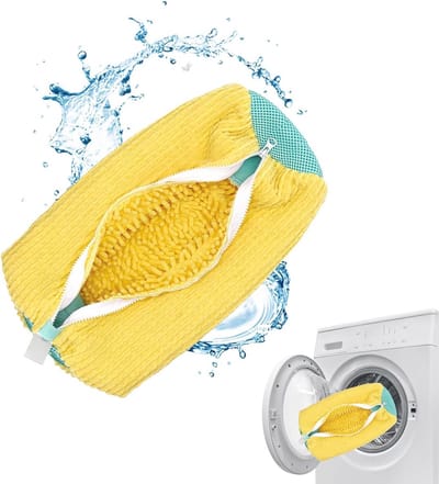 Wasmachine Schoenwaszak met 360° Reinigingspluisje - Geel (1 stuk)