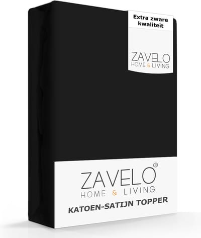 Zavelo Deluxe Katoen-Satijn Topper Hoeslaken Zwart - 1 Persoons (90x220 cm) - Heerlijk Zacht - Rondom Elastisch - Perfecte Pasvorm