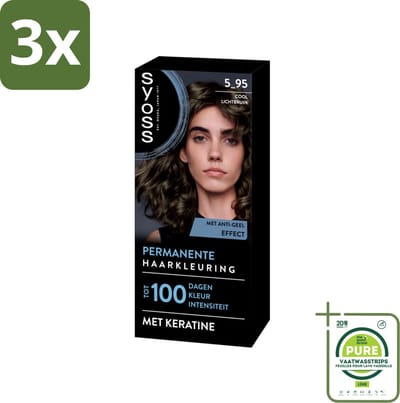 3 x SYOSS - Permanent Coloration 5-95 - Haarverf - Permanente Haarkleuring - Cool Lichtbruin - Grijsdekking - Vermindert Haarbreuk - Grootverpakking - Permanente Haarkleur - Koele Bruintint - Grijsdekking - Haarkleur - Haarverf