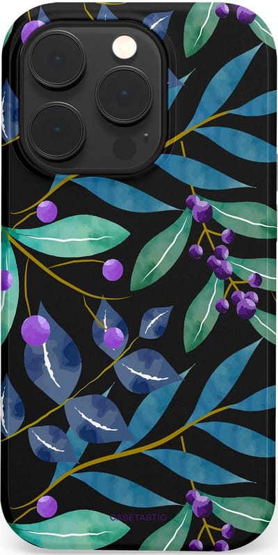 Casetastic hoesje geschikt voor Apple iPhone 14 Pro - MagSafe - Dubbellaagse bescherming - Besjes fantasie - Fashion Case - Zwart Petrol Saliegroen