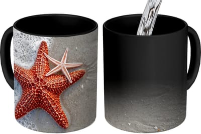 Magische Mok - Foto op Warmte Mokken - Koffiemok - Zeester - Strand - Zee - Magic Mok - Beker - 350 ML - Theemok