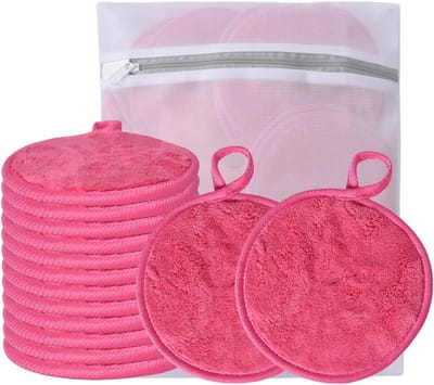 Make-up Remover Pads - Herbruikbare Doekjes - Gezichtsreiniging - Zacht Koraalfleece - 12 Stuks - Roze