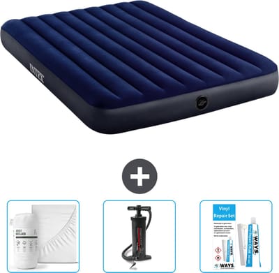Intex Luchtbed - 2-Persoons - 152 x 203 x 25 cm cm - Blauw - Inclusief Hoeslaken - Pomp en Reparatieset
