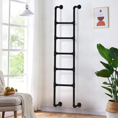 Wandtrap Zolder - Veiligheidsklimladder - Stapelbed Toegang - Smeedijzeren Constructie - 100-300cm Hoog - Zwart