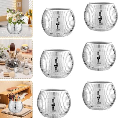 Set van 6 Decoratieve Disco Ball Bloempotten, Spiegelbal Potten voor Planten, Macramé Overpotten en Bloemstukken