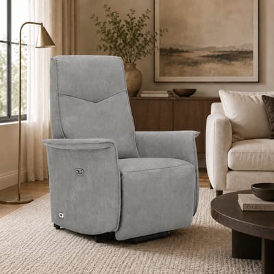 Relaxfauteuil Jens – Microleder – Sta-op stoel - Elektrisch Verstelbaar – Met accu – 2 Motoren – Luxe Comfortstoel – Grijs