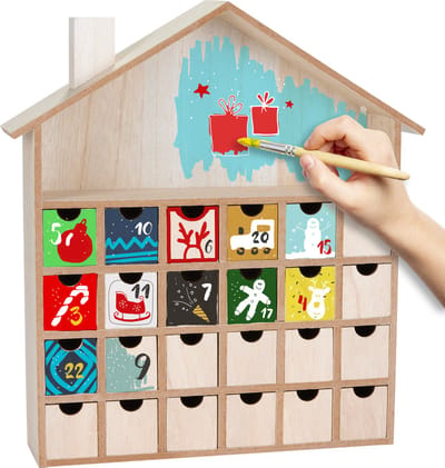 BRUBAKER Herbruikbare Adventskalender te Vullen met 24 Lades - DIY Kerstkalender om te Schilderen, Knutselen en Zelf te Ontwerpen - Blanco - 33,3 cm Hoog