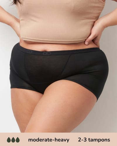 Moodies menstruatie ondergoed - Bamboe Boyshort - gemiddeld/zwaar kruisje - maat XL - zwart