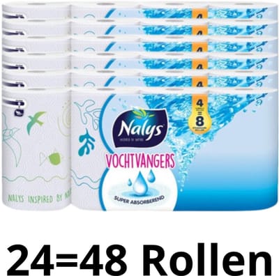 Nalys Vochtvangers Keukenpapier - 24 Dubbele rollen (24=48) - Voordeelverpakking