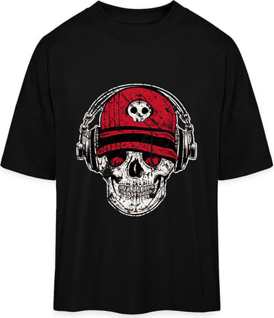 Heren Dames T Shirt - Muziek DJ Skull Grunge - Zwart - S